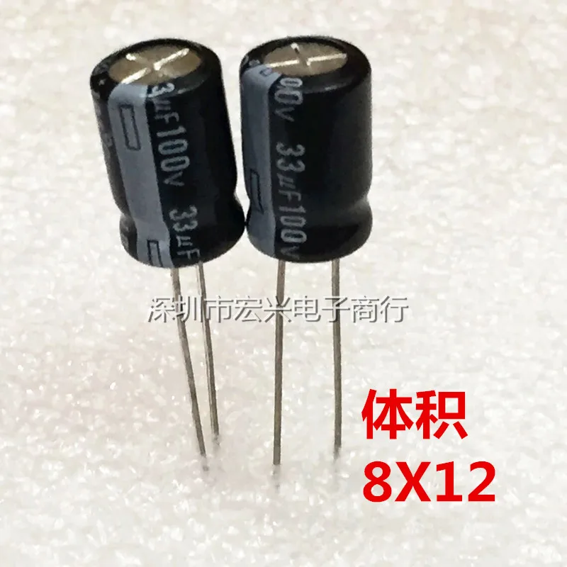 100V33UF 33 мкФ 100V линия алюминиевая электролитическая фотолампа 8x12 мм мкФ/100V |