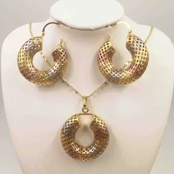 

Fashion women Dubai gold-color African bead jewelry sets Bridal wedding Party shiny zircon Necklace Bangle Earring Ring