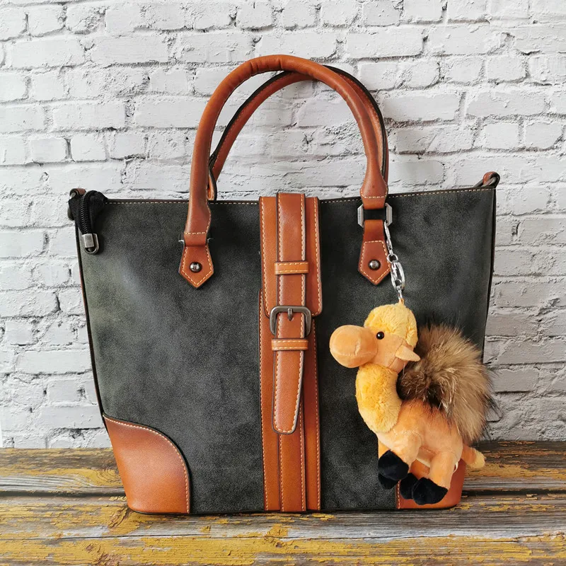 Роскошные дизайнерские женские сумки винтажные мягкие сумки из натуральной кожи женская сумка через плечо большой емкости Повседневная сумка с шариковой подвеской - Цвет: Black and Camel