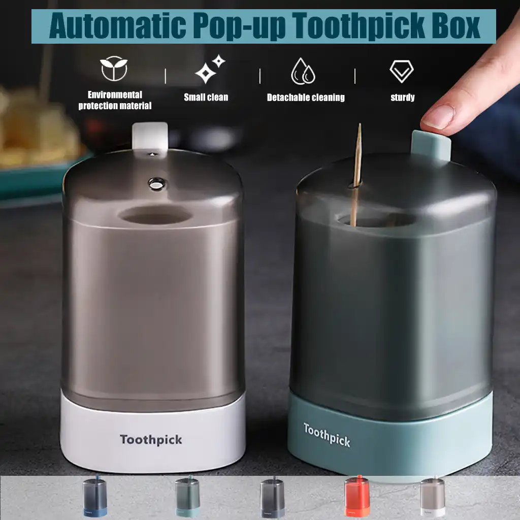 Pop-Up Automatic Toothpick Dispenser Toothpick Storage Box Toothpick Holder Dispenser Grey