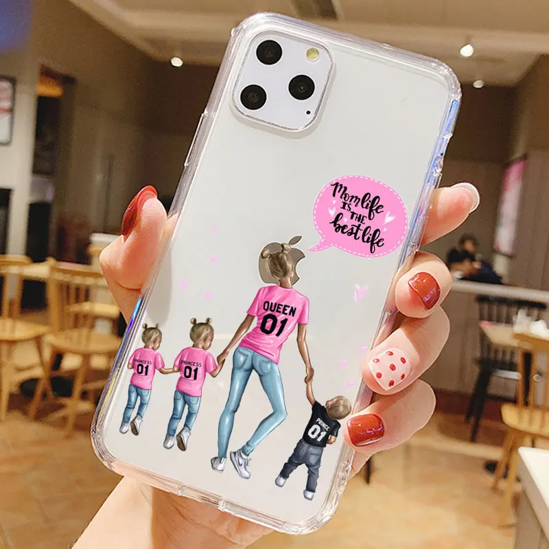 PUNQZY Модный чехол для телефона мамы и дочки iPhone 12 PRO 11 MAX XR 6 6s 7 8 Plus X XS SE 2 мягкий из