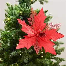 Блестящие искусственные цветы, блестящая ткань, рождественские украшения, цветок для свадьбы, дома, DIY, аксессуары для рождественской елки