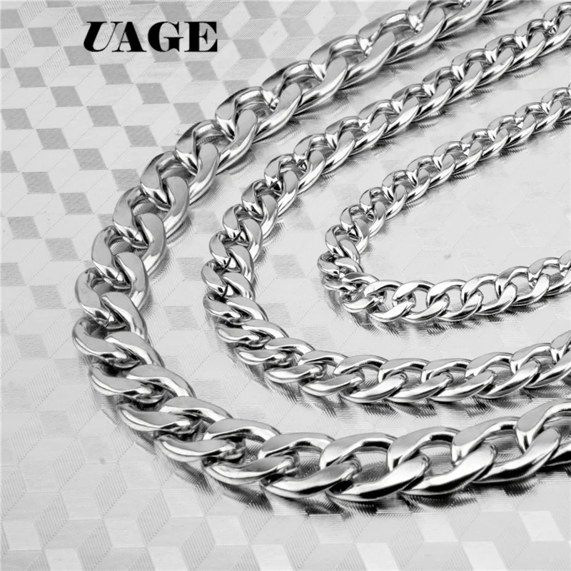 UAGE Silver Color Gold Filled Solid Necklace Curb Chains Link Men Choker Stainless Steel Male Female Accessories Fashion 2018 | Украшения и