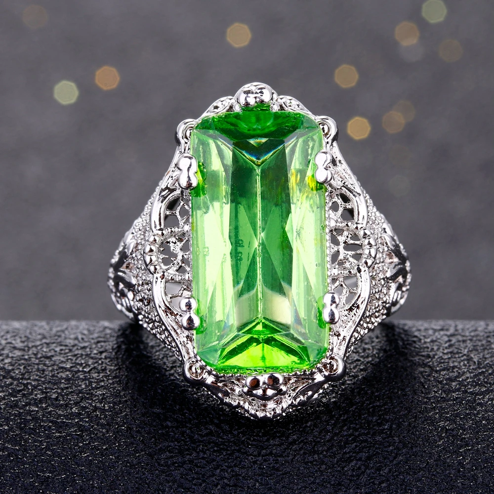 Emerald-Cut Green Quartz and White Topaz Ring in Sterling Silver | Zales