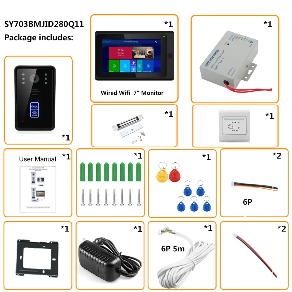 7 дюймов Беспроводной Wi-Fi RFID видео-телефон двери дверной звонок Домофон Системы с 280 кг Концевая фреза для вырезания гнезд для крепления двери магнитный замок 1080P
