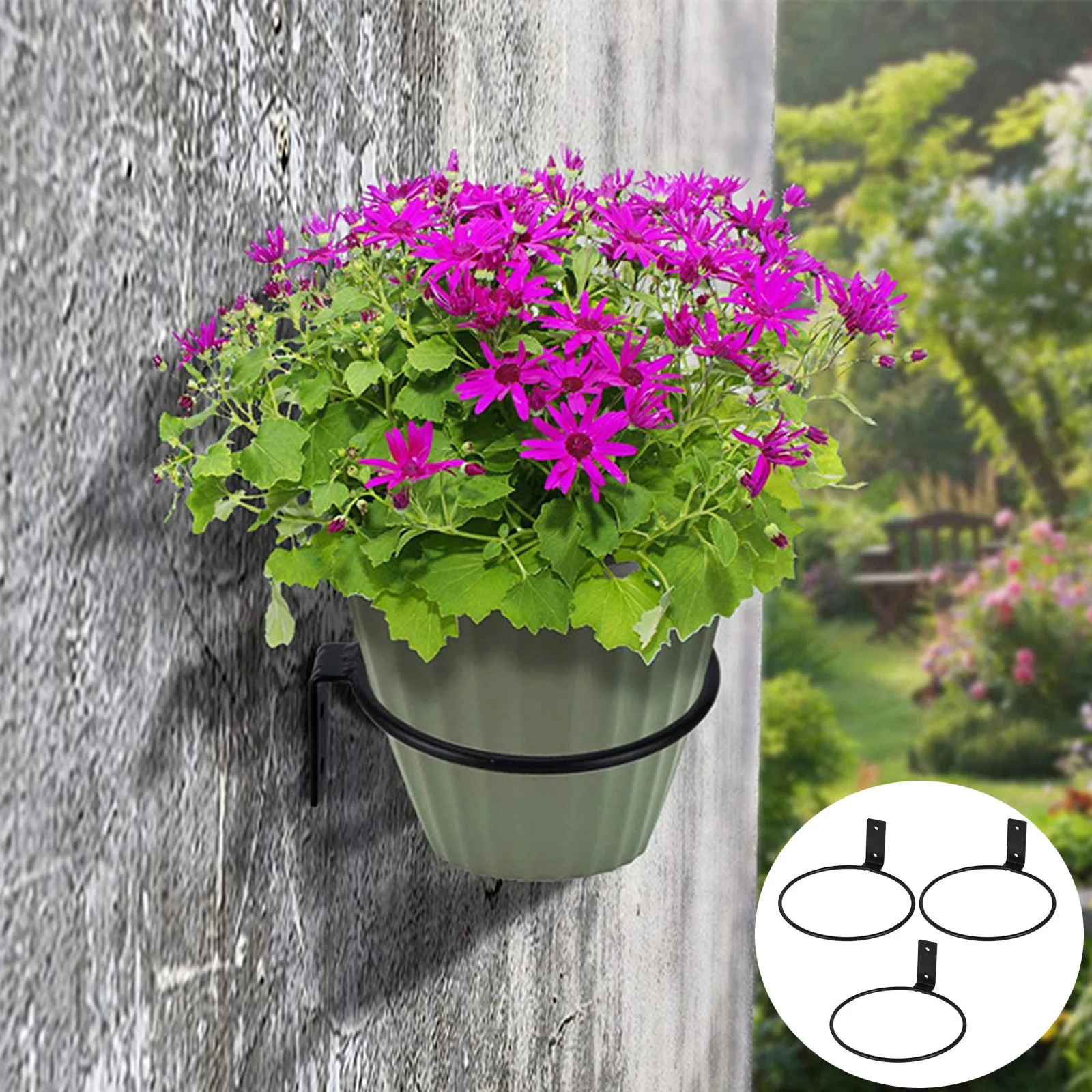 3pack Flower Pot Holder Ring Wall Mounted, Metal Wall Mount Pot Holder ...