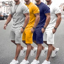 2021 Summer New Style Fashion Men's Casual Cotton Short-Sleeved Shirt Shorts 2-Piece Suit Cotton Fabric Slim Men Suit Hot sale
