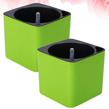 

4 Pcs in 1 Set Plastic Lazy Flower Pot Double Layer Square Tray Box Planter Self Watering Flowerpot Large Capacity Water Plantin