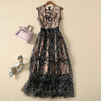 

HIGH QUALITY 2020 Newest Runway Dress Women's Sleeveless Embroidery Gauze Dress