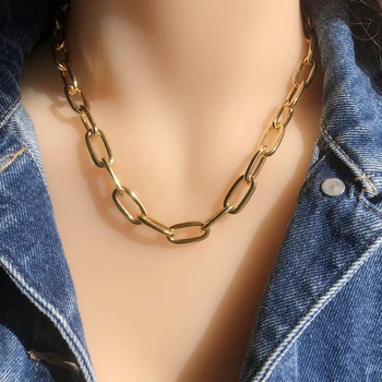 

Gold Color Copper Punk Chain Choker Necklace Collar Statement Chunky Thick Clavicle Hip Hop Big Link Necklaces For Women Jewelry