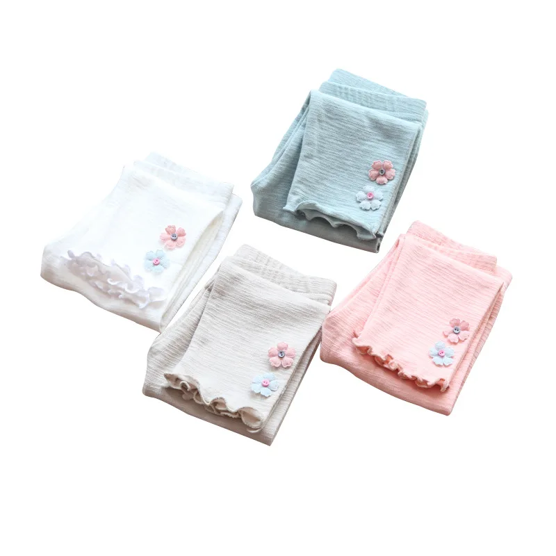 

2019 Korean-style Girls Pure Cotton Leggings Two Flower Small Flower Capri Pants Children's Comfortable Pure Cotton Bamboo Joint