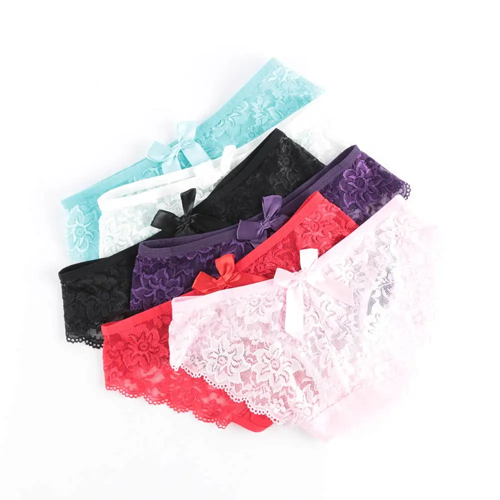 Lace Panties Women's Jacquard Net Underwear Mesh Yarn Underpants Hollow Out Bow Lingerie Floral Briefs