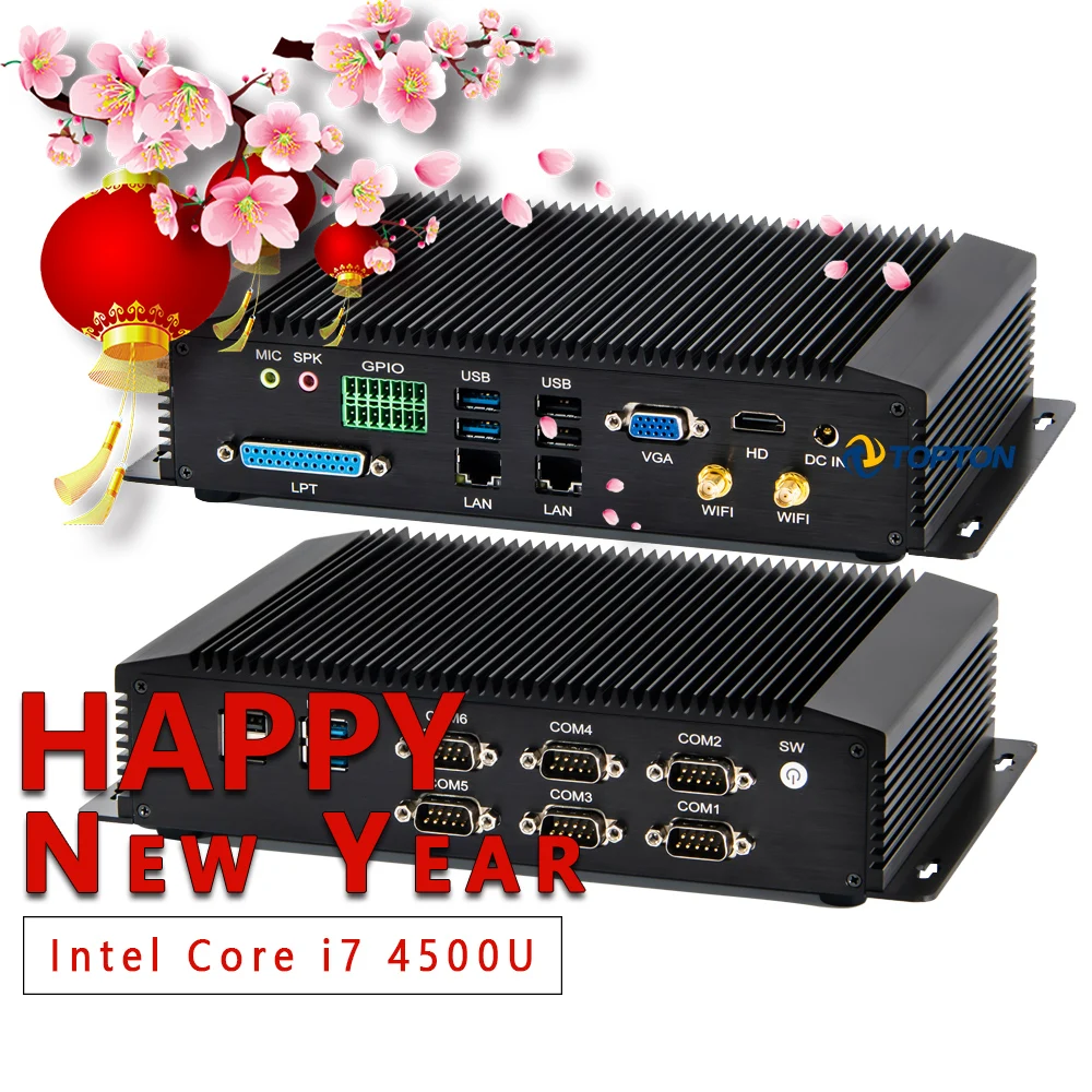 2019 Industrial Fanless Mini PC Intel i7 i5 J1900 2*Intel Lans 6/2 COM USB Micro Computer Linux 3G