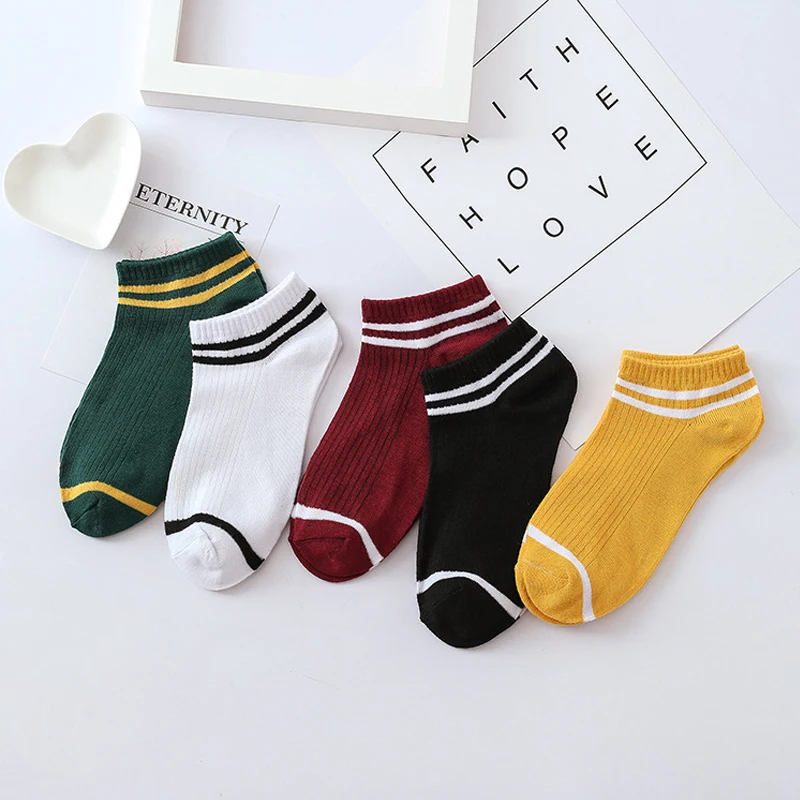 5Pair/lot=10pieces Cotton Ladies Socks Summer Cute Striped Shallow Mouth Invisible Female Fashion Socks