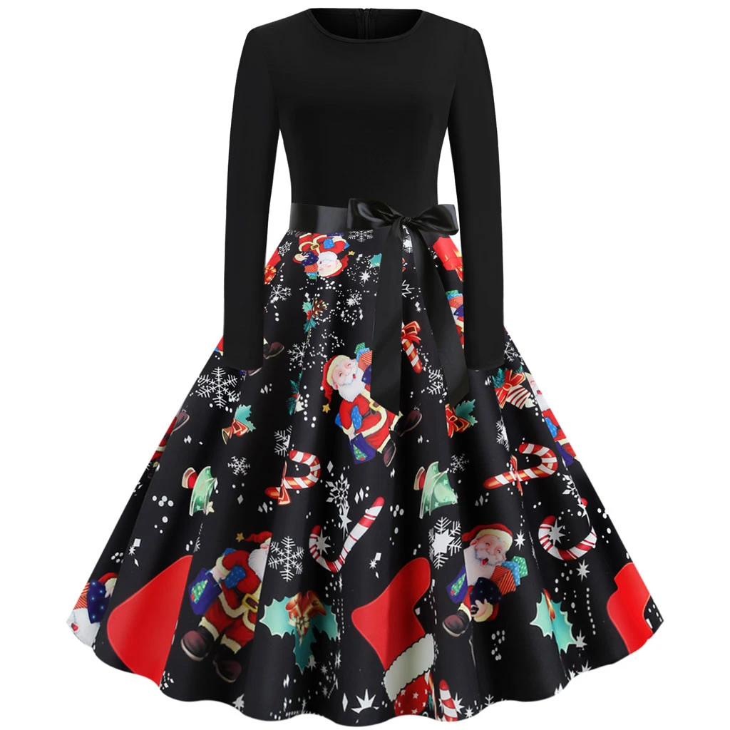 JAYCOSIN Robe Vintage Dress Autumn Women Christmas Dress New Year Festival Long Sleeve Tree Casual Vintage Winter Dress 918
