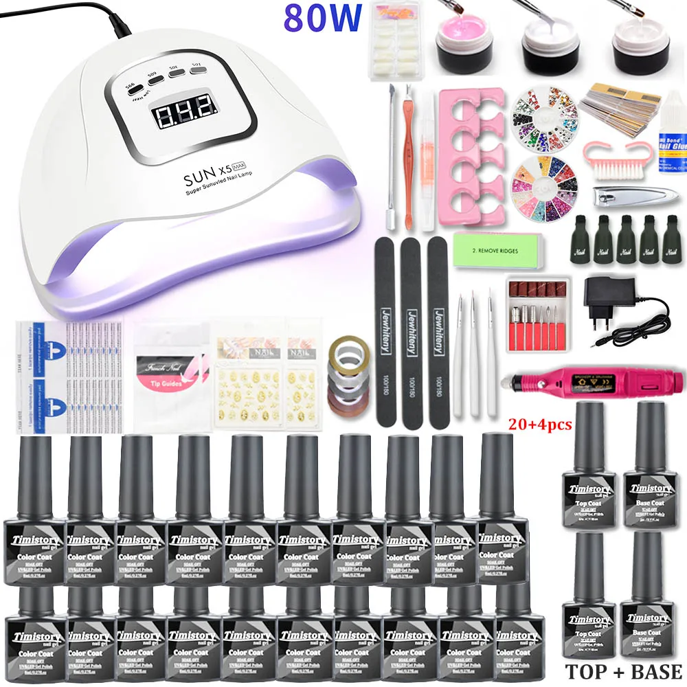 Ceny 80 w 54 W led UV lampa do paznokci zestaw do manicure 20 10 kolorowy żelowy lakier do paznokci lakier zestaw akrylowy zestaw przedłużający UV zestaw żelowy z wiertarka do paznokci