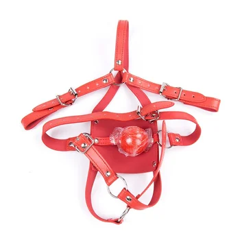 Faux Leather Head Harness Panel Bondage Gag Half Facepiece Restraint Hood Mouth Strap Oral Ball Couple BDSM Slave Roleplay 6