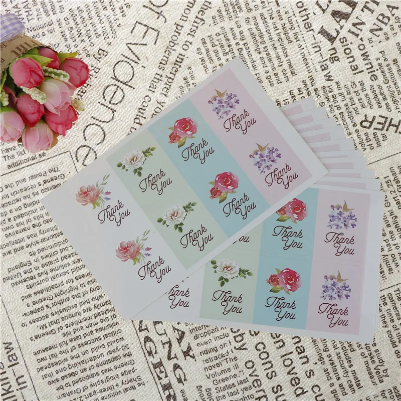 80Pcs/Set Label Sticker VintageThank You Flower Design DIY Hand Made For Gift Cake Baking Scrapbooking Sealing Sticker