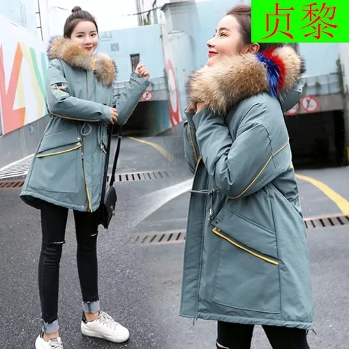 

2018 Winter New Style Da Mao with HAT Medium Length Cotton Coat WOMEN'S Coat down Feather Cotton-padded Clothes Short-height Thi