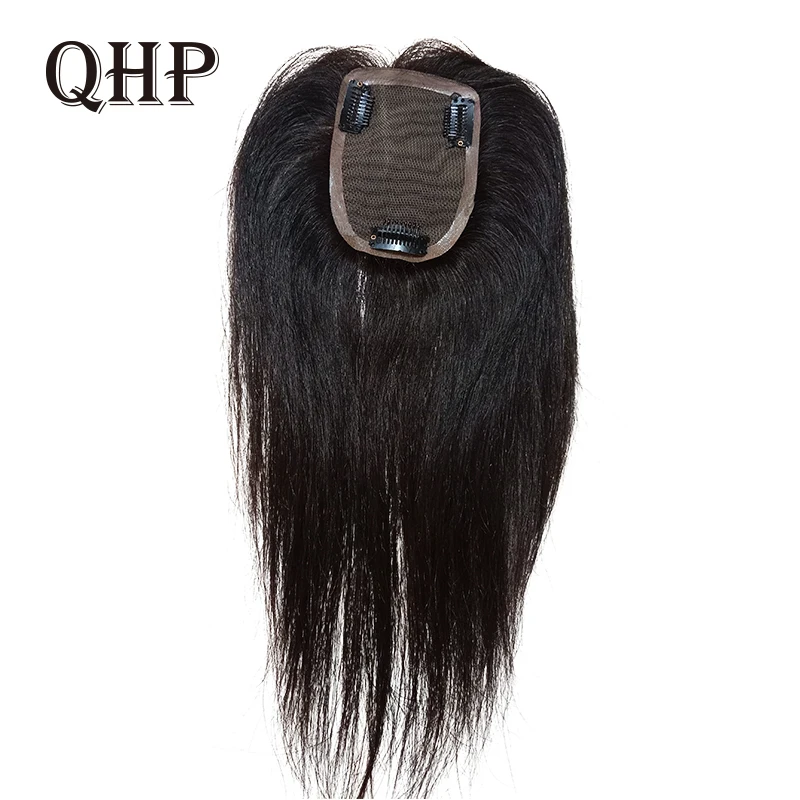 

QHP 13 см x 15 см 6 дюймов-14 дюймов прямой шнурок + ПУ основы волосы Топпер парик для женщин 100% Remy человеческие волосы парик для женщин