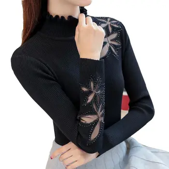 

Fashion Lace Sweater 2020 Autumn Winter Long Sleeve Knitted Women Sweaters And Pullovers Female Jumper Tricot Tops