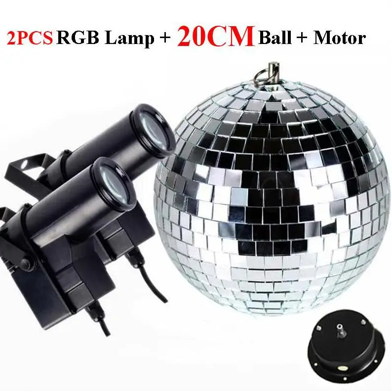 Thrisdar Dia25CM 30CM Disco Mirror Ball Complete Party Kit With 10W RGB LED Pinspot Lamps and Motor KTV Wedding Disco Ball Light - Цвет: 20CM Add 2PCS Lamps