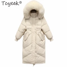 Tcyeek/зимняя куртка-пуховик на утином пуху, женская брендовая одежда, корейское длинное пуховое пальто, большое пальто с меховым капюшоном, Hiver LW1638