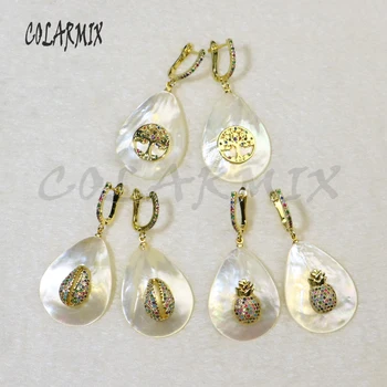 

5 pairs natural shell pearl earrings rainbow hook earrings tiny crystal charm dangle earrings accessories for women 7201