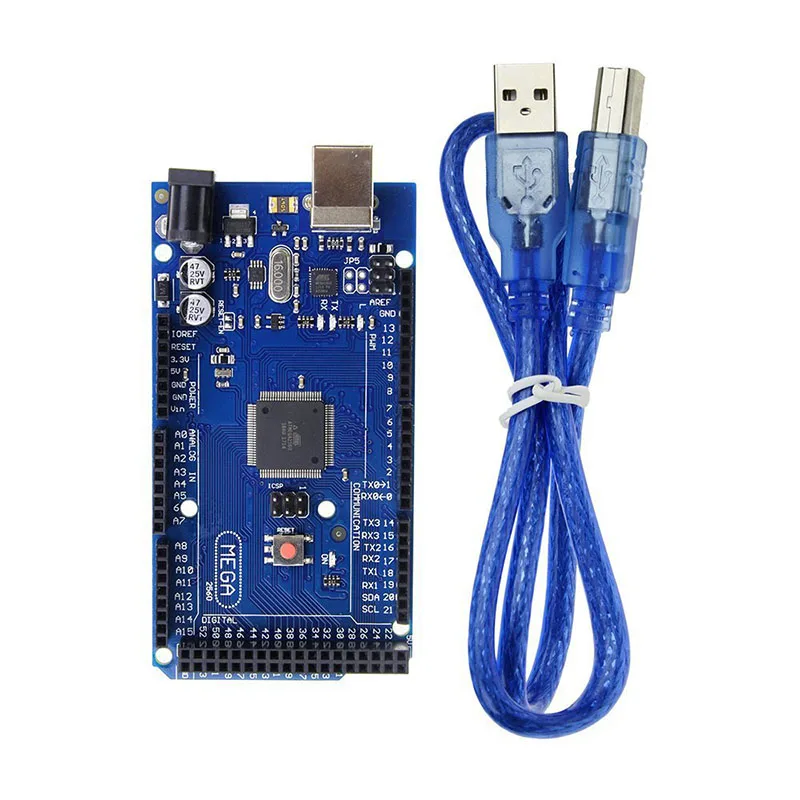 Плата 5 шт./лот Mega 2560 R3 с USB кабелем для Arduino MEGA2560 MEGA ATmega2560 16AU CH340G AVR макетная