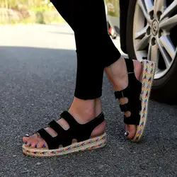 Модные женские босоножки; Летние разноцветные туфли на танкетке с круглым носком; сандалии на липучке для вечеринок; Sandalias De Verano Para Mujer