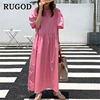 RUGOD Korean ins solid loose summer dress Fashion back single-breasted ladies dress Casual square collor split maxi dress ► Photo 2/6
