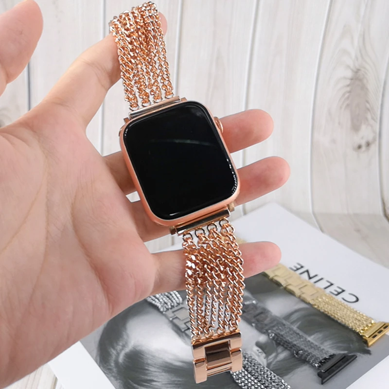 Correa de cadena para Apple Watch, pulsera de acero inoxidable serie 6 5 4 3 40/44mm para Iwatch se 38/42mm, para mujer|Correas de reloj| - AliExpress