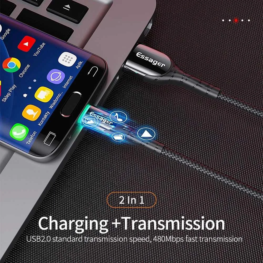 Essager Micro USB кабель со светодиодный кабель для быстрой зарядки данных Кабель зарядного устройства микро-usb для samsung Xiaomi Android мобильного телефона