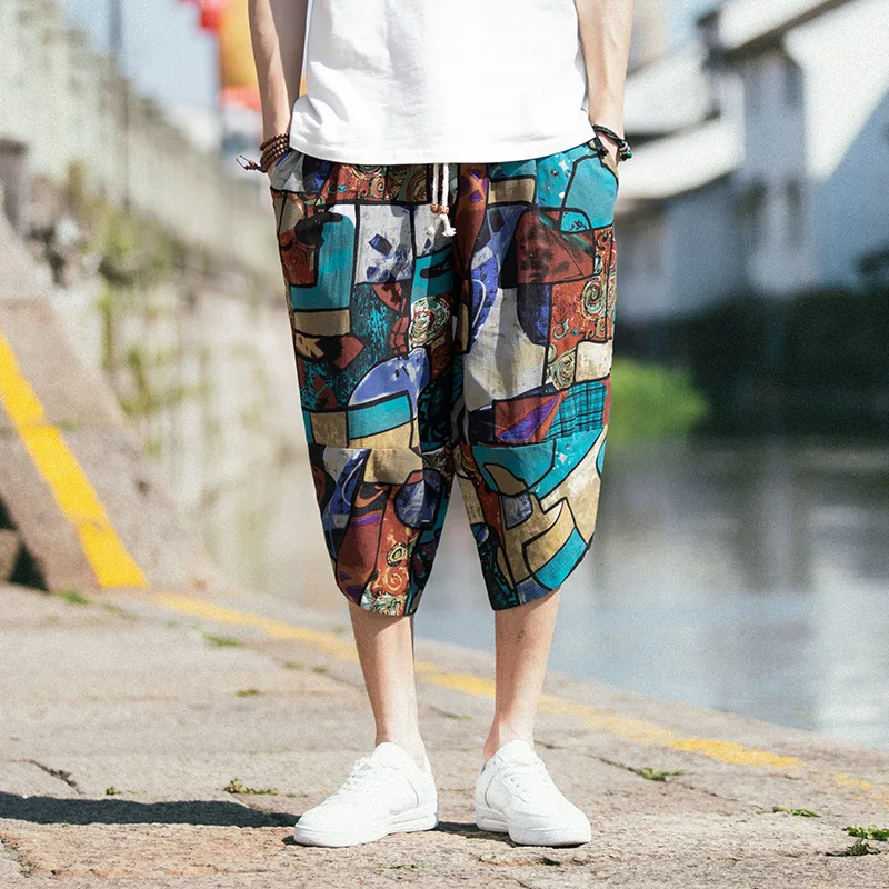 Штаны в японском стиле, новинка, азиатская одежда, японское кимоно, Ретро стиль, длина до середины икры, мужские хип-хоп брюки размера плюс, уличная одежда - Цвет: Color 15