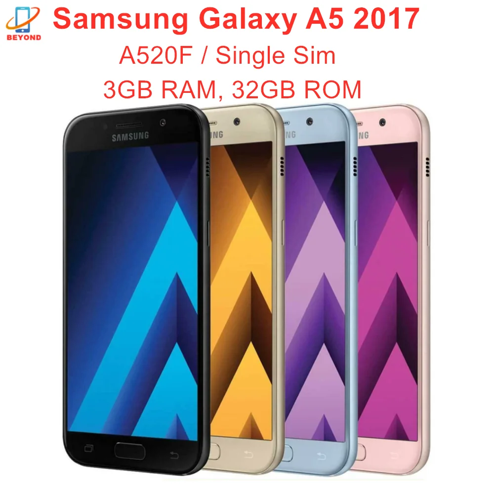 Promoción Samsung-teléfono inteligente Galaxy A5 2017 A520F, 3GB de RAM, 32GB de ROM, ocho núcleos, 5,2 pulgadas, 16MP y 16MP, Exynos, NFC, reconocimiento de huella dactilar mmQKMlNbBQY