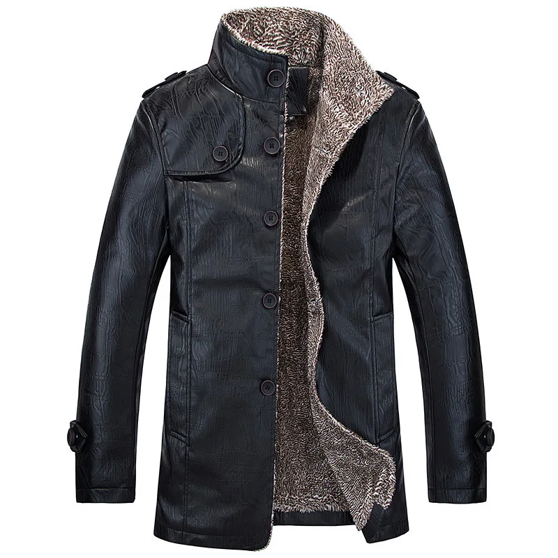 

Autumn And Winter New Style Fur Men plus Velvet Leather Coat Mid-length PU Leather Jacket Men's MEN'S Coat