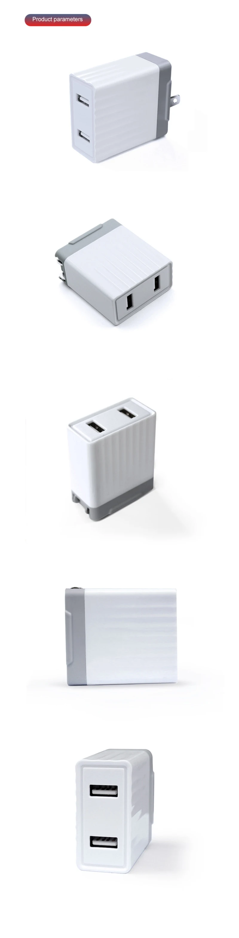Travel Fast Dual Port Charger Portable 5V4.8A Mobile Phone Tablet Charger Dual 5/USB Charging Head 24W Folding Charger