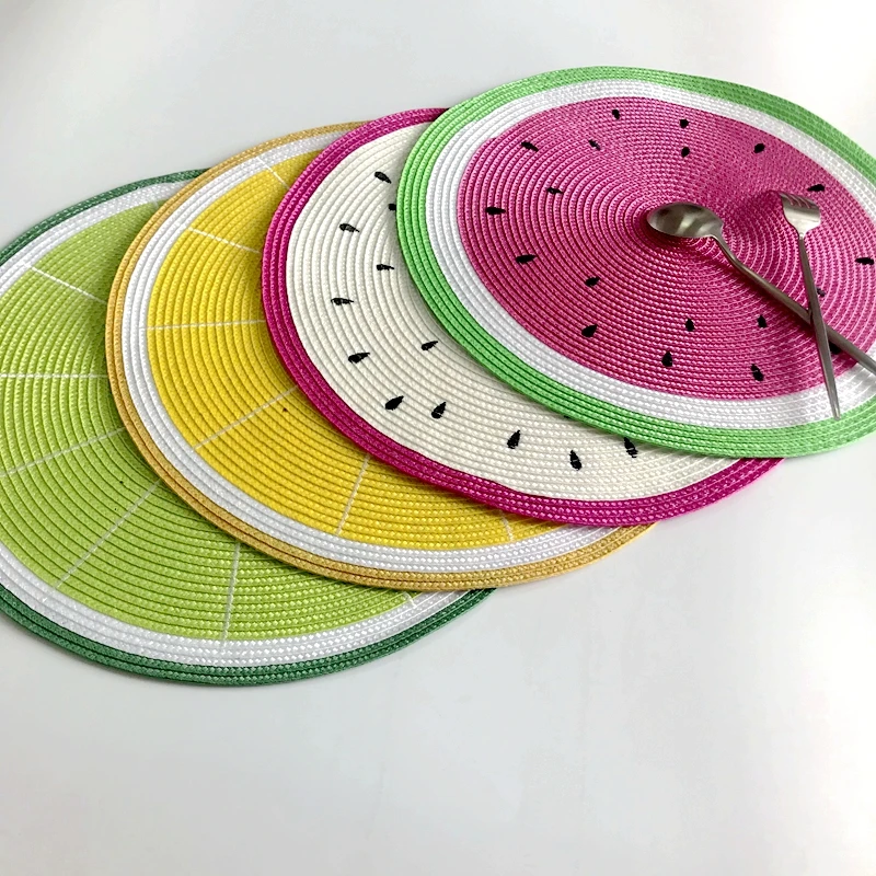 1pcs 38cm  watermelon Placemat Table Mat Round Placemats PP Plastic Woven Dining Table Mat Heat Insulation Pot Holder