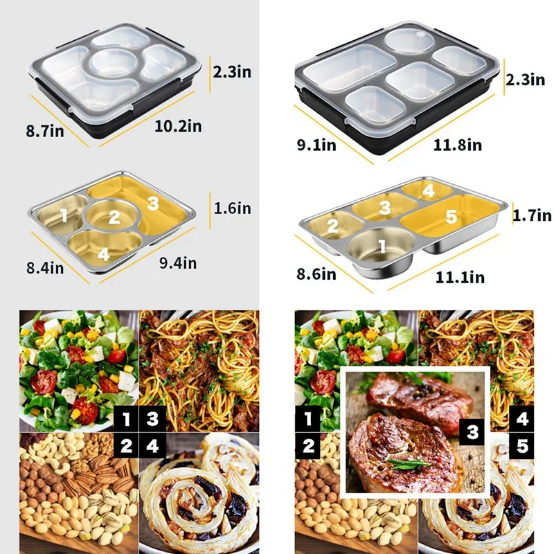 Ланч Bento Box изолированный Квадратный Контейнер для хранения продуктов из нержавеющей стали Герметичный с герметичным отделением для работы мужчин и женщин