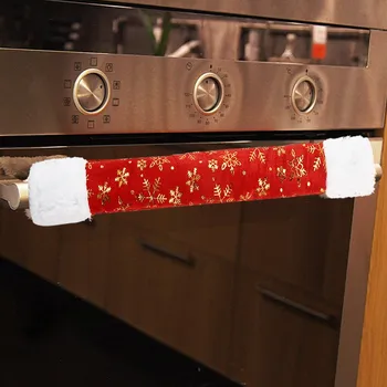 

4Pcs/set Christmas Microwave Put Gloves Decoration Supplies Burlap Refrigerator Put Gloves Oven Protective Cover
