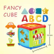 Многофункциональные Музыкальные Игрушки для малышей, музыкальная шкатулка, куб, часы, геометрические блоки, сортировка, развивающие игрушки