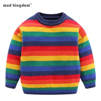 

Mudkingdom Baby Girls Sweaters Rainbow Striped Super Soft Long Sleeve Pullovers Knited Kids Sweaters
