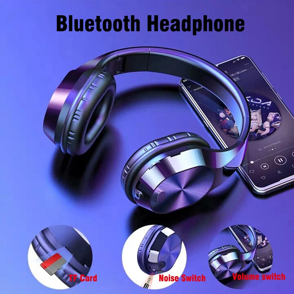 True Wireless Headphones Bluetooth Handsfree Headset with Microphone AUX Wired Jack Support TF Card for Smart Phones PC Gaming