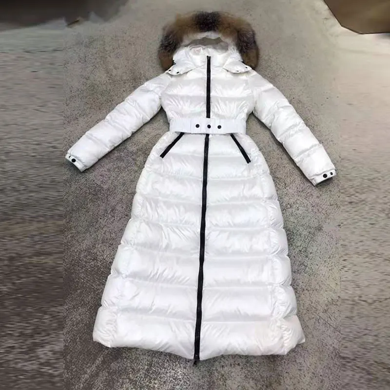 Зимнее длинное пальто женская теплая парка Модный женский пуховик куртка с воротником из натурального Лисьего меха яркая с капюшоном женские пальто Топы 90% H779 - Цвет: White