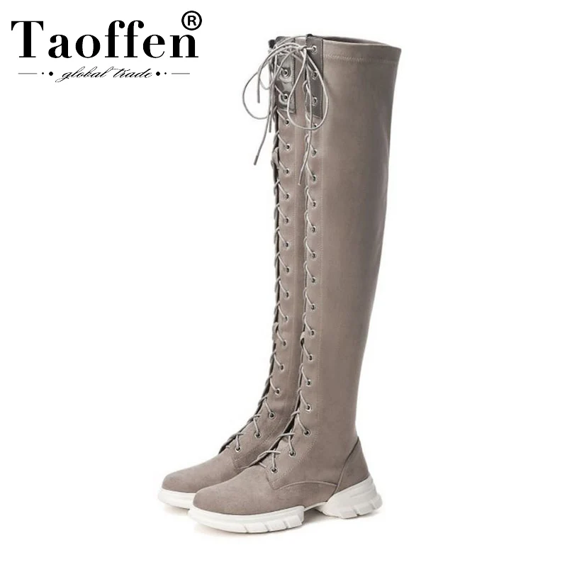 Женские повседневные ботфорты Taoffen сапоги-стрейч размеров 34-39 из натуральной