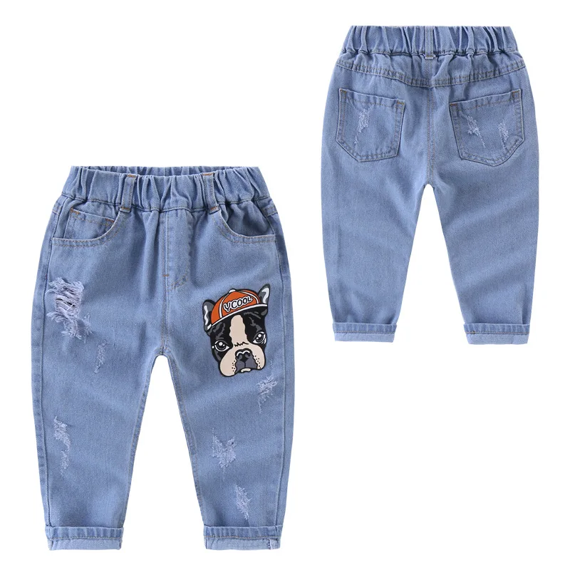 

Children Jeans Spring New Style Cartoon Puppy with Holes Versatile CHILDREN'S Pants BOY'S Denim Trousers on Behalf