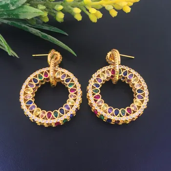 

Dazz Trendy Colorful Round CZ Zircon Dangle Earrings Luxury Jewelry For Party Wedding Female Festival Ear Accessories Gifts 2019