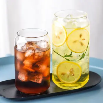 

400/600ML Glass Mug Cola Can Shaped Creative Water Milk Juice Cup Cold Drink Cup Cafe Beverage Dessert Cup Shake Glass