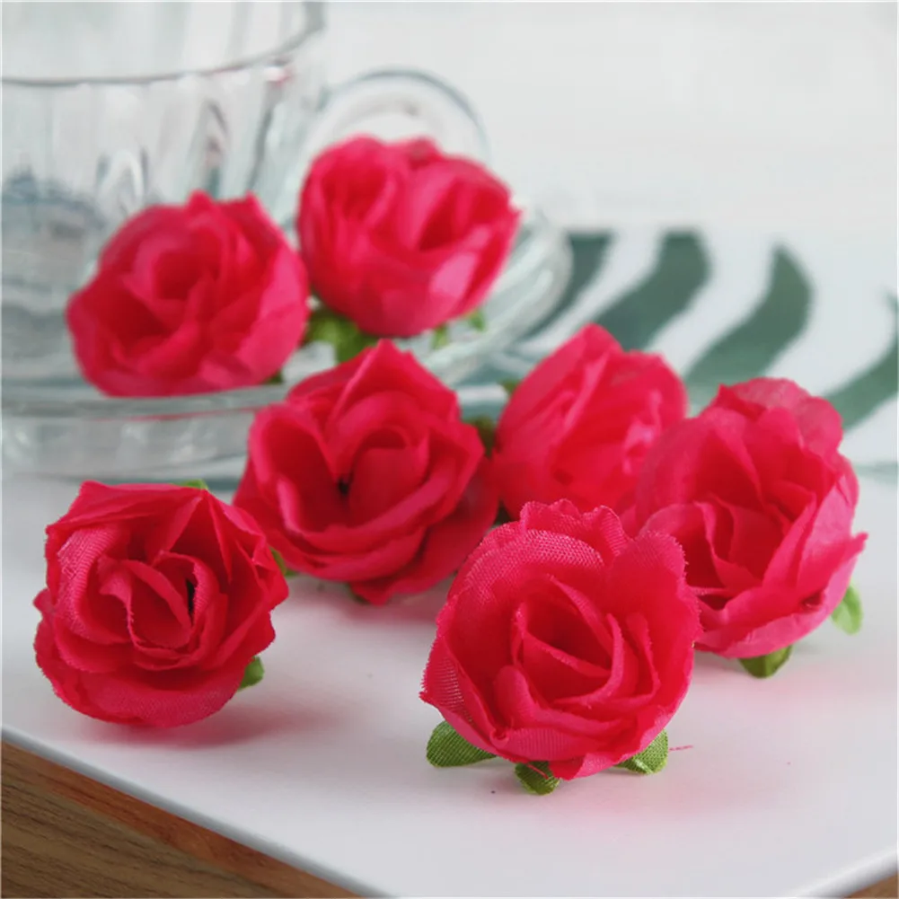 rose red 50 шт. имитация розы искусственный цветок голова ручной работы сделай сам маленький бутон свадебные украшения стены Цветочная композиция - Цвет: rose red