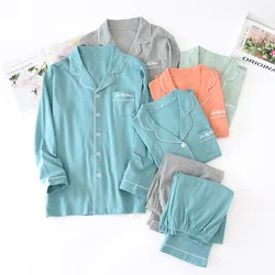 Spring and Autumn Couple Solid Color Pure Cotton Home Service Suit Men's Simple Plus Size Lapel Pajamas Suit Ladies
